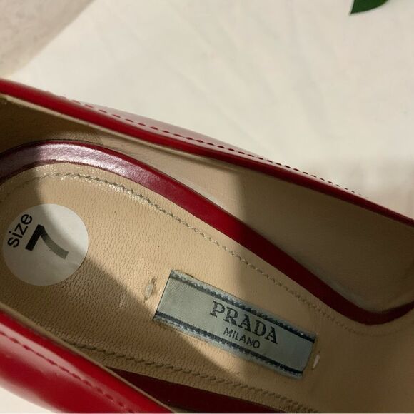 Prada | Red Patent Leather Platform Pumps Sz 37 1/2 - Picture 14 of 15